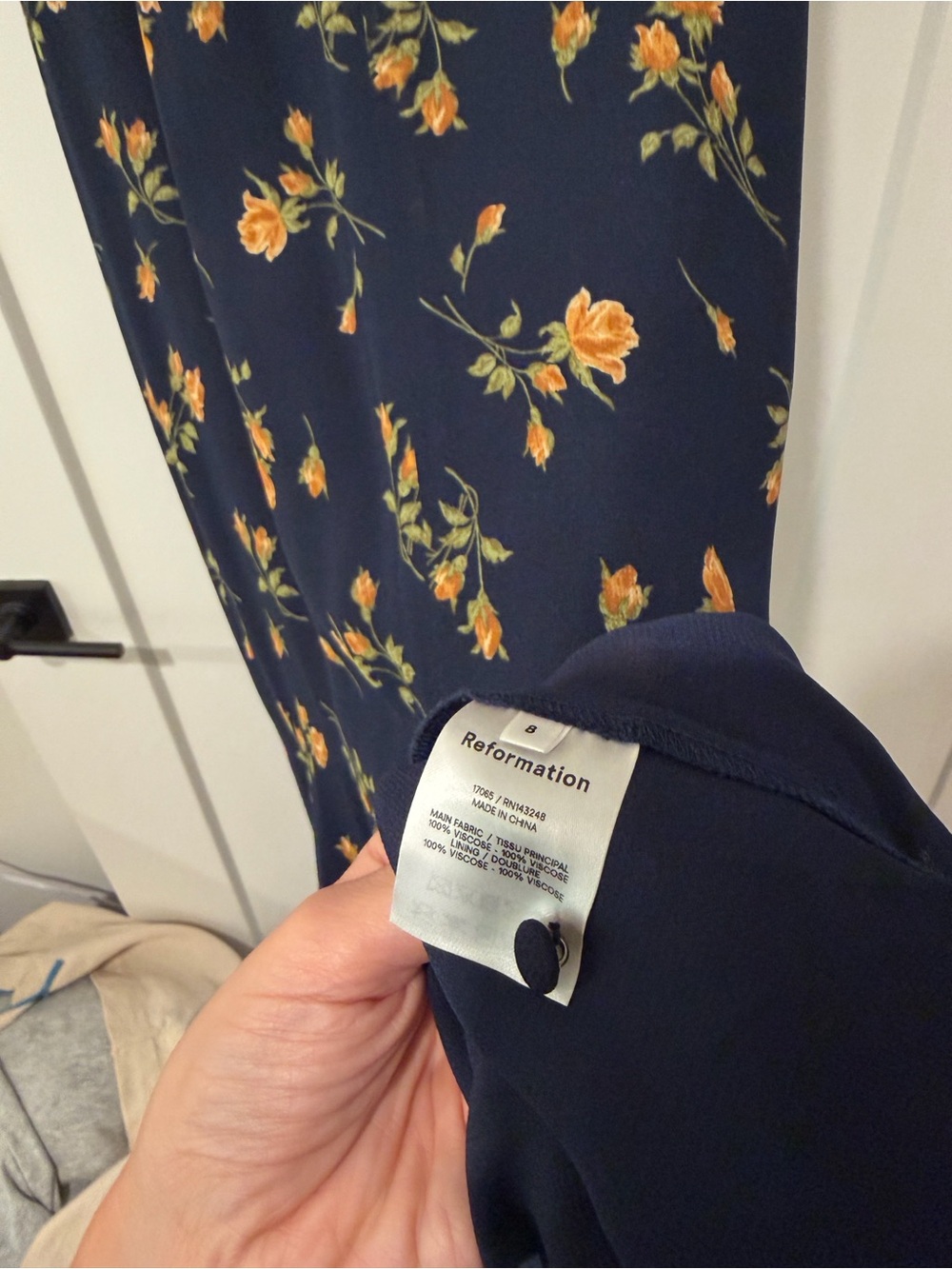 Reformation Navy Midi Dress with Yellow Floral Print - Picture 4 of 4